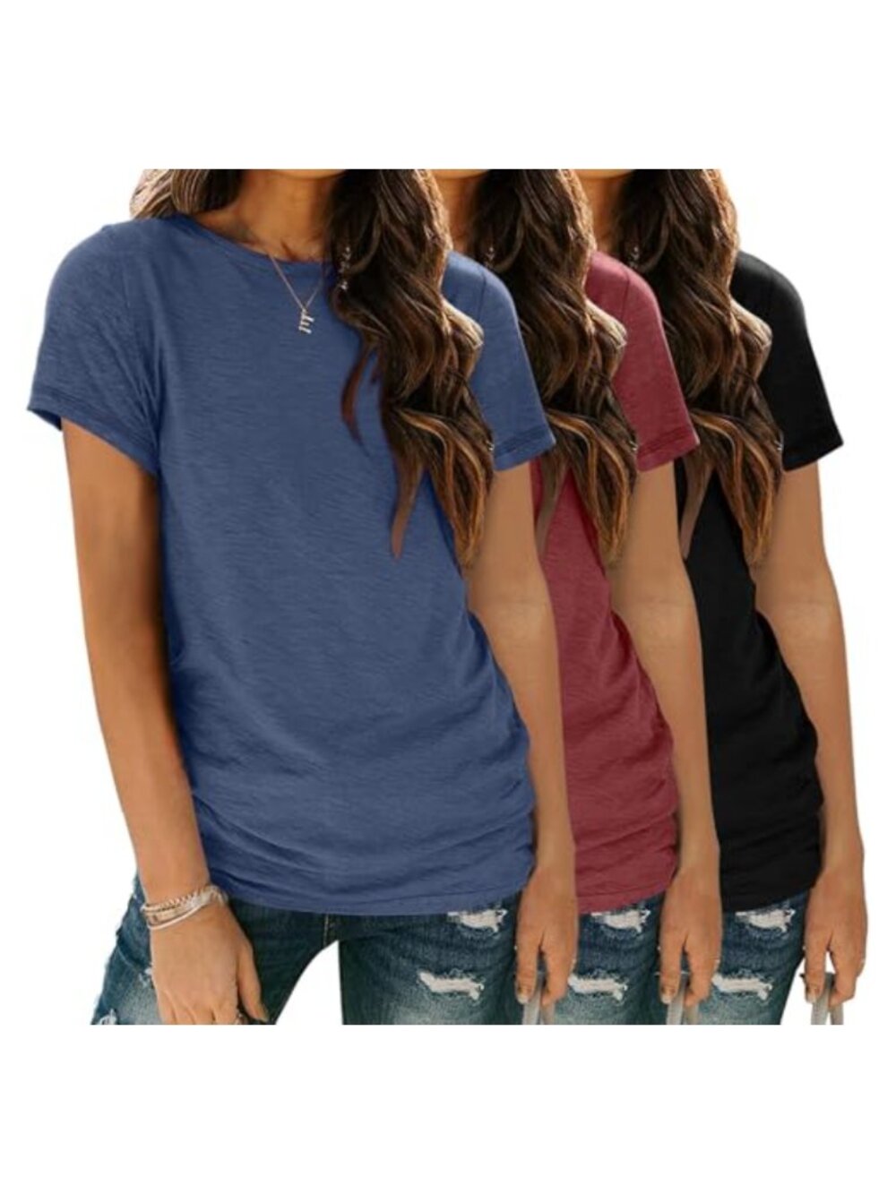3 Pack Women's Short Sleeve Crewneck T-Shirts Loose Fit Casual Summer Tees